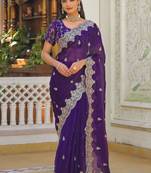 Purple pure chiffon embroidered saree with blouse
