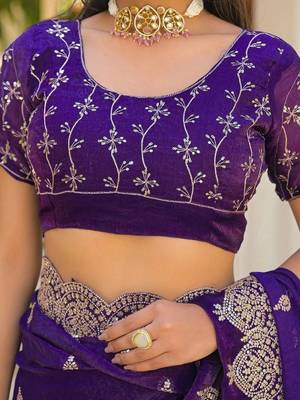 Purple pure chiffon embroidered saree with blouse 5