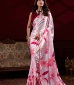 pink smooth japan satin mirror work satin saree
