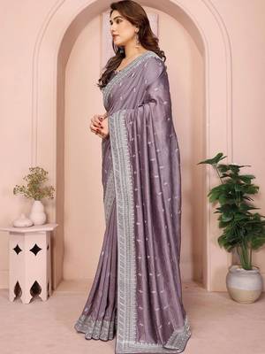 Lavender silk blend embellished saree with blouse 1