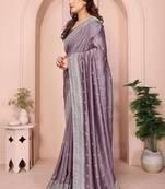 Lavender silk blend embellished saree with blouse