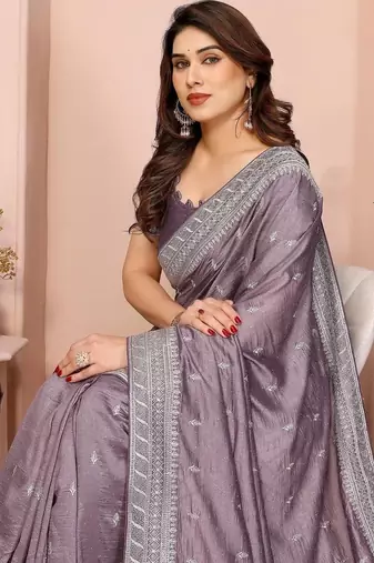 Lavender silk blend embellished saree with blouse