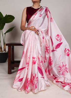 pink smooth japan satin mirror work satin saree 2