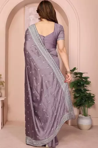 Lavender silk blend embellished saree with blouse
