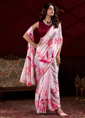 pink smooth japan satin mirror work satin saree 3
