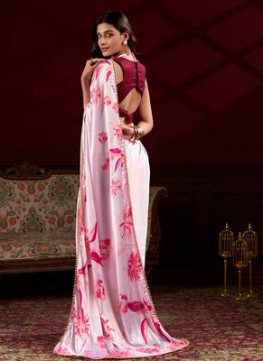 pink smooth japan satin mirror work satin saree 4