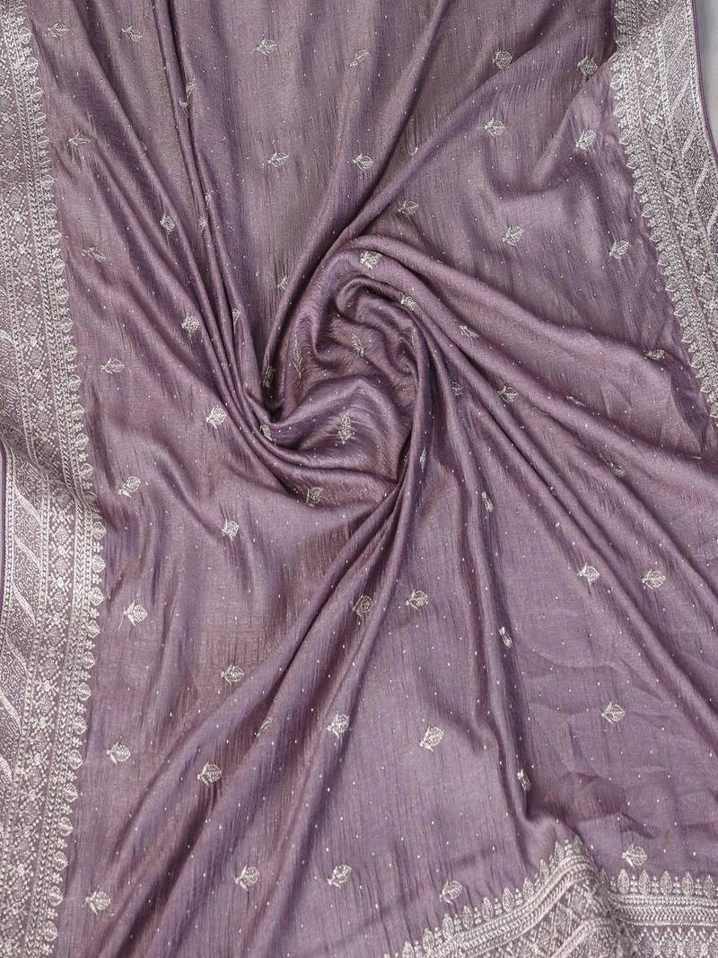 Lavender silk blend embellished saree with blouse