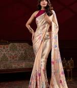 cream smooth japan satin mirror work satin saree