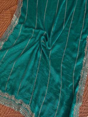 Teal pure chiffon embellished saree with blouse 5