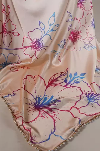 cream smooth japan satin mirror work satin saree