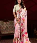 peach smooth japan satin mirror work satin saree