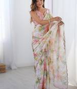 multicolor heavy chiffon mirror work saree