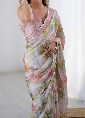 multicolor heavy chiffon mirror work saree 3