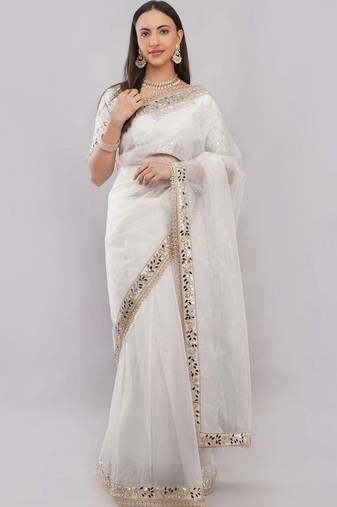 White net embellished saree with blouse