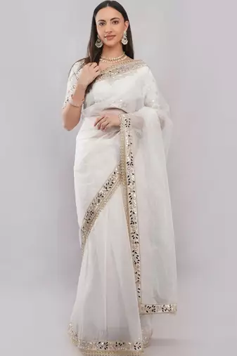 White net embellished saree with blouse