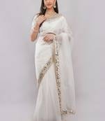 White net embellished saree with blouse
