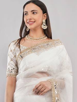White net embellished saree with blouse 2