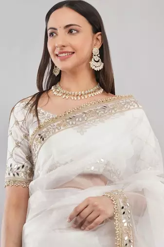 White net embellished saree with blouse