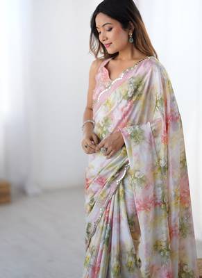 multicolor heavy chiffon mirror work saree 4