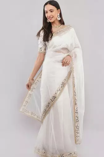 White net embellished saree with blouse