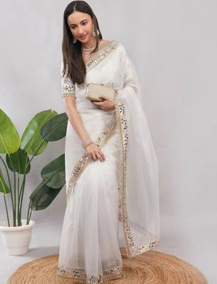 White net embellished saree with blouse 4