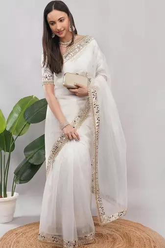 White net embellished saree with blouse