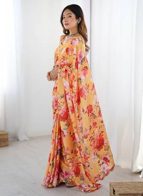 peach heavy chiffon mirror work saree 2
