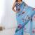 aqua blue heavy chiffon mirror work saree