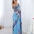 aqua blue heavy chiffon mirror work saree