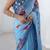 aqua blue heavy chiffon mirror work saree