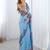 aqua blue heavy chiffon mirror work saree