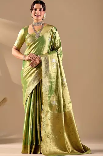 Lime silk blend woven design saree with blouse