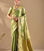 Lime silk blend woven design saree with blouse