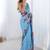 aqua blue heavy chiffon mirror work saree