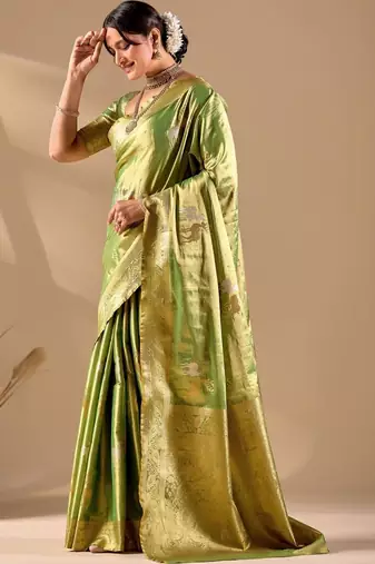 Lime silk blend woven design saree with blouse