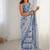 sky blue heavy chiffon mirror work saree