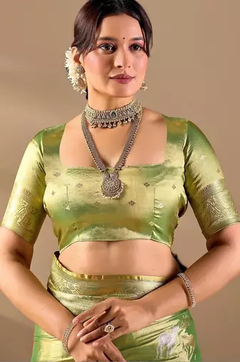 Lime silk blend woven design saree with blouse