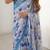 sky blue heavy chiffon mirror work saree