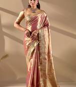Pink silk blend woven design saree with blouse