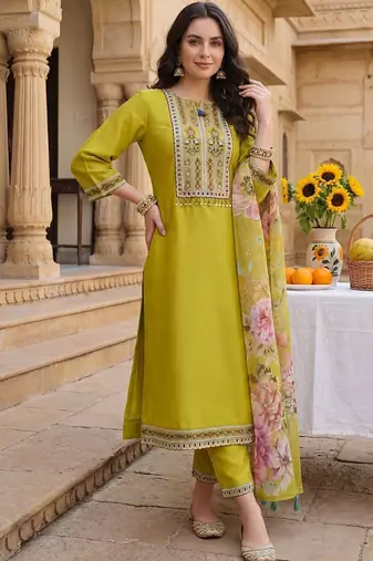 Women Ethnic Motifs Embroidered Panelled Sequinned Kurta with Trousers & With Dupatta