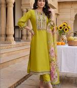 Women Ethnic Motifs Embroidered Panelled Sequinned Kurta with Trousers & With Dupatta