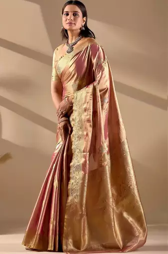 Pink silk blend woven design saree with blouse
