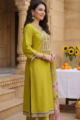 Women Ethnic Motifs Embroidered Panelled Sequinned Kurta with Trousers & With Dupatta