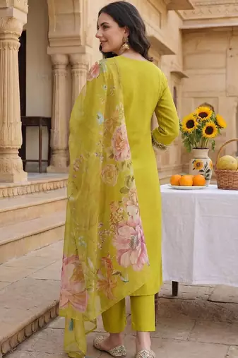 Women Ethnic Motifs Embroidered Panelled Sequinned Kurta with Trousers & With Dupatta