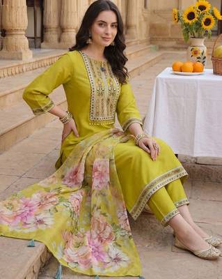 Women Ethnic Motifs Embroidered Panelled Sequinned Kurta with Trousers & With Dupatta 5