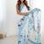 sky blue heavy chiffon mirror work saree