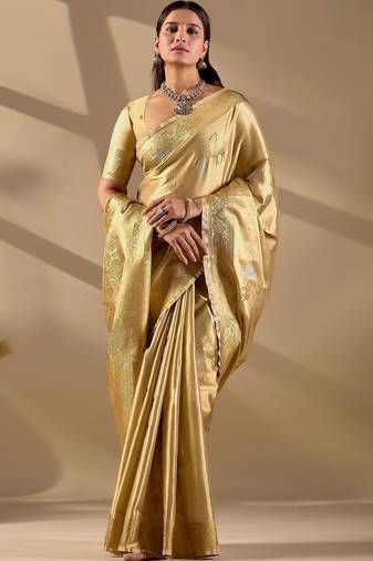 Gold silk blend woven design saree with blouse