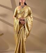 Gold silk blend woven design saree with blouse