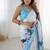 sky blue heavy chiffon mirror work saree