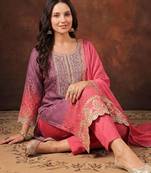 Women Bandhani Printed Regular Sequinned Kurta with Trousers & With Dupatta